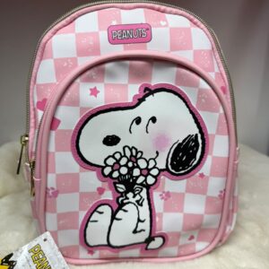 Mini Mochila Snoopy Rosada con Flores y Diseño a Cuadros – Importada de EE. UU.