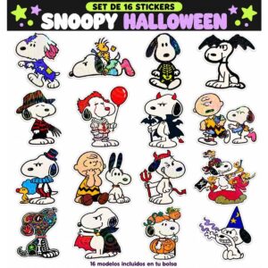 Set de 16 stickers Snoopy Halloween serie 2: los 16 diseños de la colección